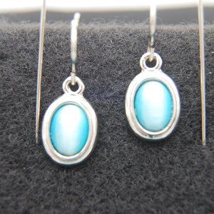 Cute, Blue Cats Eye Style, Drop Earrings, with Fish Hook Backs, Dainty